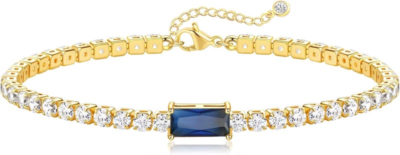 FUNEIA Birthstone Gold Tennis Bracelets for Women Trendy Non Tarnish Dainty 14K Gold Plated Diamond Bracelet Stack Cute Stackable Blue Green Red Friendship Bracelets Jewelry Gifts for Best Friend - Image 1